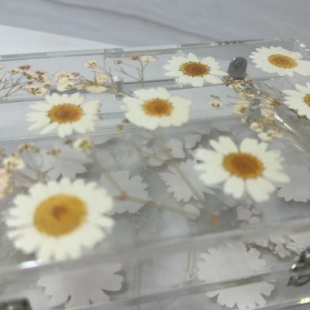 Daisies acrylic transparent lucite box clutch with silver chain strap๐ผ - Picture 15 of 15